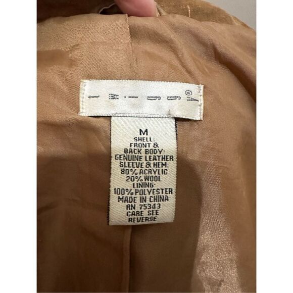 Twiggy Womens Leather Coat with Wool Blend Knit Sleeves Hip Length Retro Size M - Picture 12 of 16